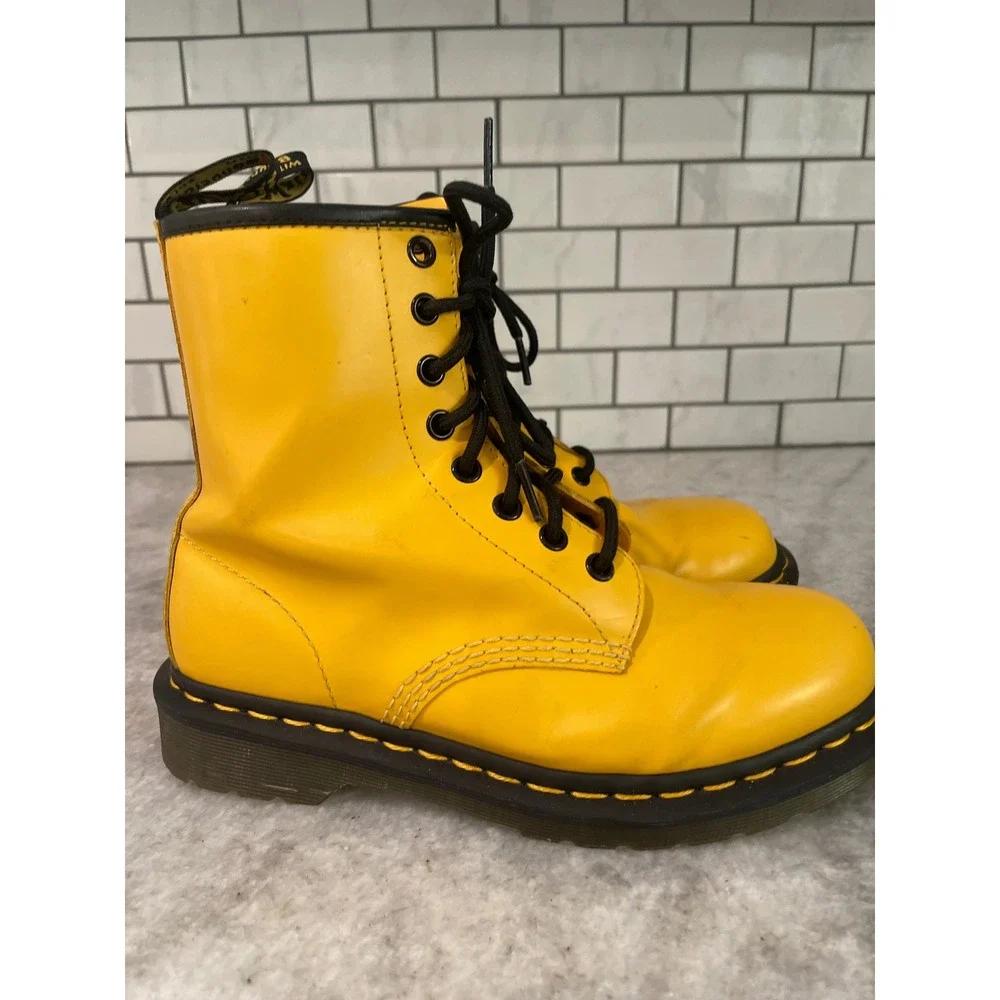 Dr. Martens Boots Womens 6 Yellow 1460 8-Eye Smooth Leather Lace Up Combat Boots